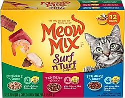 Meow Mix Tender Favorites Surf 'N Turf Variety Pack Cat Food Trays, 2.75-oz tray, case of 12