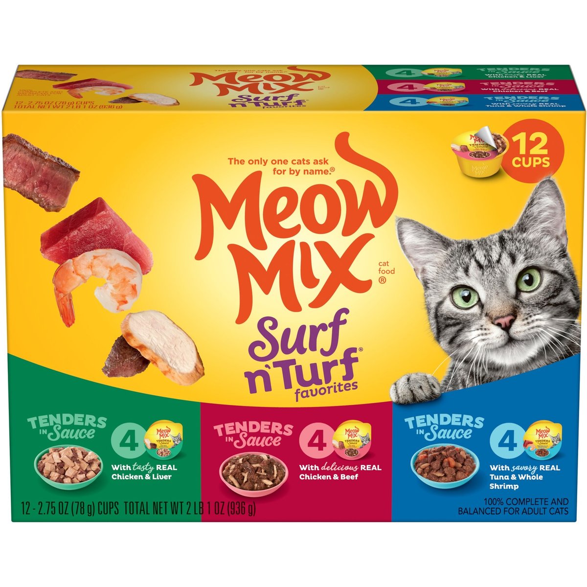 Meow Mix Tender Surf 'N Turf Variety Cat Food, 2.75-oz, 12 ct