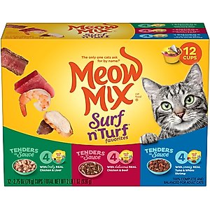 Meow Mix Tender Favorites Surf 'N Turf Variety Pack Cat Food, 2.75-oz cup, case of 12