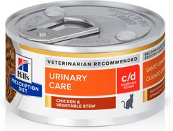 Hill's Prescription Diet c/d Multicare Urinary Care Stress Chicken & Vegetable Stew Wet Cat Food, 2.9-oz can, case of 4