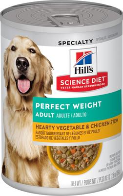 Show full view: Hill's Science Diet Adult Small & Mini Perfect Weight Dry Food, 4-lb bag + Perfect Weight Hearty Vegetable & Chicken Stew Canned Dog Food slide 6 of 10