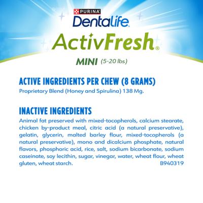 Show full view: DentaLife ActivFresh Daily Oral Care Mini Dental Dog Treats, 56 count slide 8 of 12