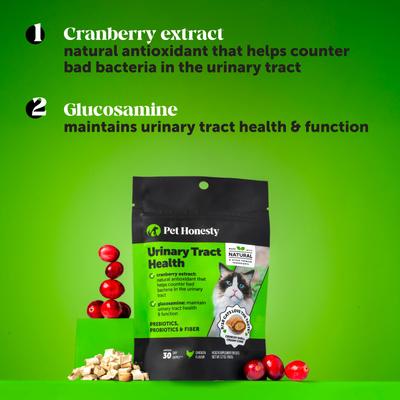 Show full view: Pet Honesty Urinary Tract Health Chicken Flavored Dual Texture Chews with Cranberry for Cats, 3.7-oz pouch, 3 count slide 4 of 11