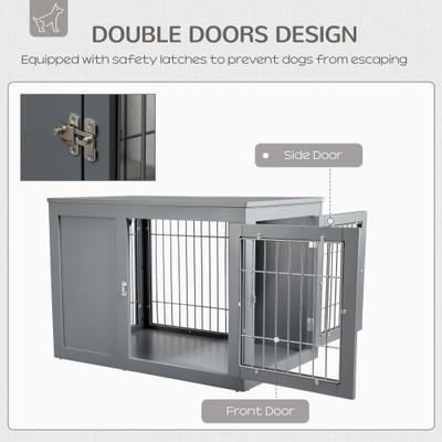 Show full view: jansno Double Door Lock End Table Dog Crate, Gray slide 3 of 7