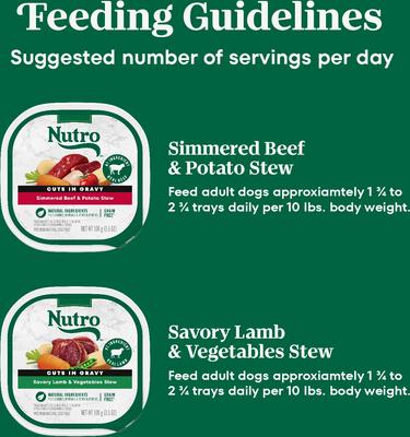 Show full view: Nutro Grain-Free Simmered Beef Stew & Savory Lamb Stew Cuts in Gravy Variety Pack Adult Wet Dog Food Trays, 3.5-oz, case of 12 slide 8 of 11