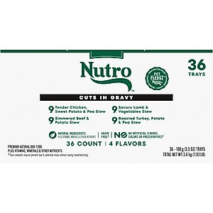 Nutro Grain-Free Beef, Chicken, Turkey & Lamb Stew Cuts in Gravy Variety Pack Adult Wet Dog Food, 3.5-oz tray, case of 36