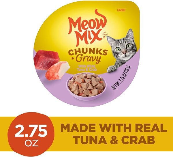 Meow Mix Chunks in Gravy Real Tuna & Crab Wet Cat Food, 2.75-oz cup, case of 12