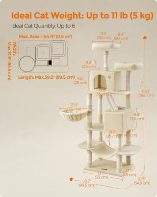 Show full view: FEANDREA 66.1-in Plush Cat Tree, Beige slide 6 of 8