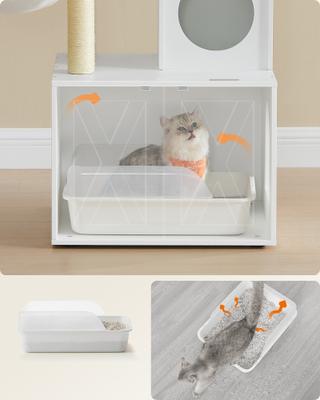 Show full view: FEANDREA Modern 54.3-in 2-in-1 Plush Cat Tree & Condo with Litter Box Enclosure, Cloud White slide 5 of 10