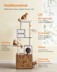FEANDREA Modern 72.8-in 2-in-1 Plush Cat Tree & Condo with Litter Box Enclosure, White