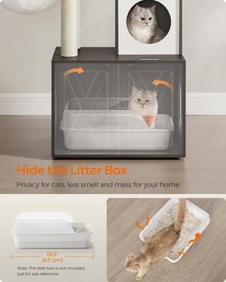 Show full view: FEANDREA Modern 54.3-in 2-in-1 Plush Cat Tree & Condo with Litter Box Enclosure, Misty Gray slide 5 of 9