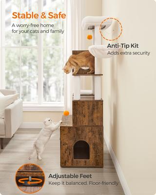 Show full view: FEANDREA Modern 72.8-in 2-in-1 Plush Cat Tree & Condo with Litter Box Enclosure, White slide 5 of 5