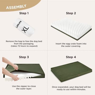 Show full view: Lesure Indoor & Outdoor Waterproof Orthopedic Dog Bed with Removable Cover, Olive Green, Large slide 4 of 8