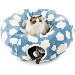 Lesure 2-in-1 Calming Round Cute Dog & Cat Tunnel Bed Cat Toy, Blue, Standard