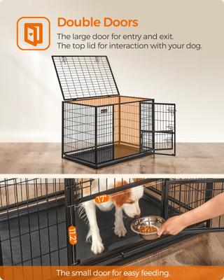 Show full view: FEANDREA Heavy-Duty Double Door Metal Wire Dog Crate, Black, X-Large slide 5 of 8