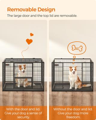 Show full view: FEANDREA Heavy-Duty Double Door Metal Wire Dog Crate, Black, X-Large slide 6 of 8