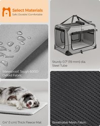 FEANDREA Three Door Collapsible Soft-Sided Dog Crate, Smoke Gray, 36 inch slide 2 of 6