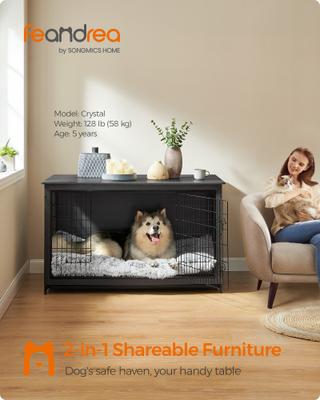 Show full view: FEANDREA Double Door Table Furniture Style Dog Crate, Ink Black, 56.1 inch slide 1 of 6