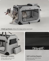 FEANDREA Three Door Collapsible Soft-Sided Dog Crate, Smoke Gray, 36 inch