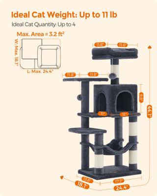 Show full view: FEANDREA Multi-Level 44.1-in Plush Cat Tree & Condo, Smoke Gray slide 8 of 8