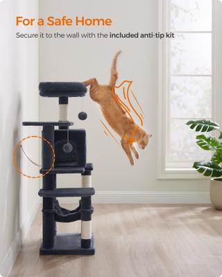 Show full view: FEANDREA Multi-Level 44.1-in Plush Cat Tree & Condo, Smoke Gray slide 3 of 8