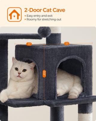 Show full view: FEANDREA Multi-Level 44.1-in Plush Cat Tree & Condo, Smoke Gray slide 1 of 8