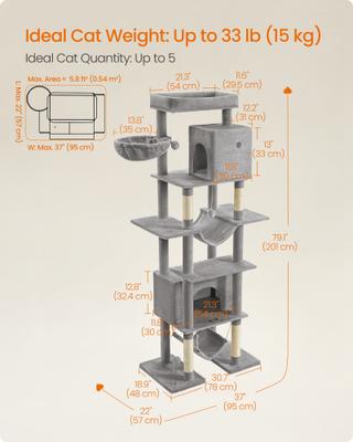 Show full view: FEANDREA Multi-Level 79.1-in Plush Cat Tree & Condo, Light Gray slide 5 of 6