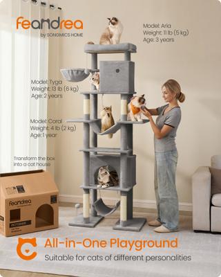 Show full view: FEANDREA Multi-Level 79.1-in Plush Cat Tree & Condo, Light Gray slide 1 of 6