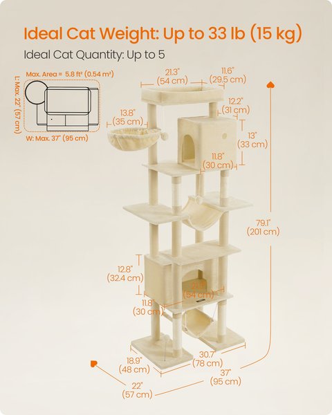 FEANDREA Multi-Level 79.1-in Plush Cat Tree & Condo