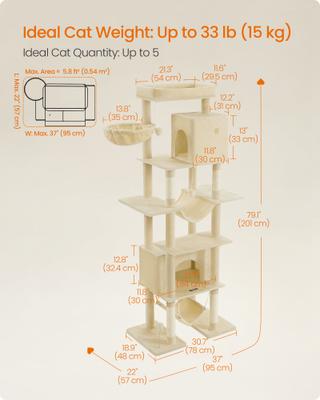 Show full view: FEANDREA Multi-Level 79.1-in Plush Cat Tree & Condo, Beige slide 6 of 7