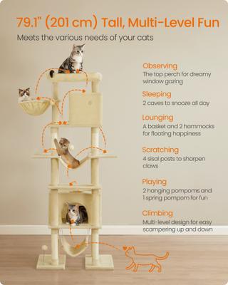 Show full view: FEANDREA Multi-Level 79.1-in Plush Cat Tree & Condo, Beige slide 3 of 7