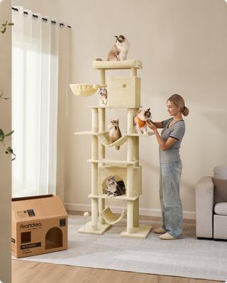 Show full view: FEANDREA Multi-Level 79.1-in Plush Cat Tree & Condo, Beige slide 2 of 7