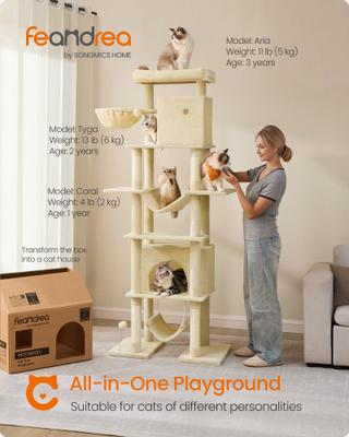 Show full view: FEANDREA Multi-Level 79.1-in Plush Cat Tree & Condo, Beige slide 1 of 7