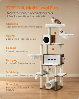 Show full view: FEANDREA Multi-Level 77.5-in Plush Cat Tree & Condo, Rustic Brown slide 6 of 7