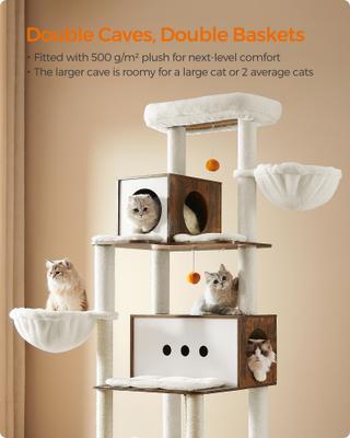 Show full view: FEANDREA Multi-Level 77.5-in Plush Cat Tree & Condo, Rustic Brown slide 4 of 7