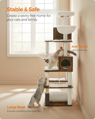 Show full view: FEANDREA Multi-Level 77.5-in Plush Cat Tree & Condo, Rustic Brown slide 2 of 7