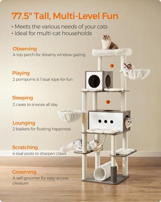 Show full view: FEANDREA Multi-Level 77.5-in Plush Cat Tree & Condo, Heather Greige slide 6 of 7