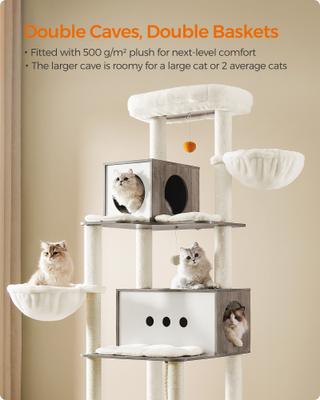 Show full view: FEANDREA Multi-Level 77.5-in Plush Cat Tree & Condo, Heather Greige slide 4 of 7