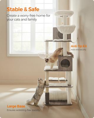 Show full view: FEANDREA Multi-Level 77.5-in Plush Cat Tree & Condo, Heather Greige slide 2 of 7