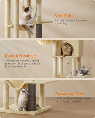Show full view: FEANDREA Multi-Level 69-in Plush Cat Tree & Condo, Sand Beige slide 5 of 7
