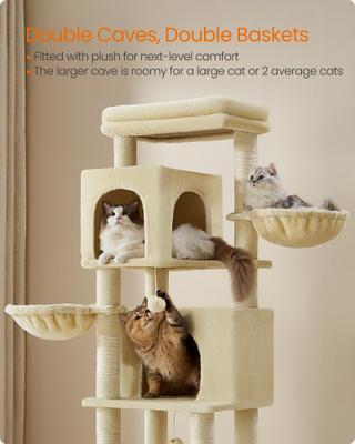 Show full view: FEANDREA Multi-Level 69-in Plush Cat Tree & Condo, Sand Beige slide 4 of 7