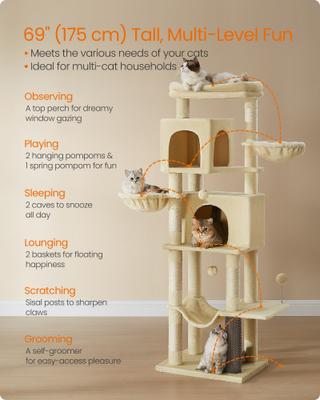 Show full view: FEANDREA Multi-Level 69-in Plush Cat Tree & Condo, Sand Beige slide 3 of 7