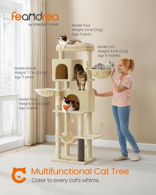 Show full view: FEANDREA Multi-Level 69-in Plush Cat Tree & Condo, Sand Beige slide 2 of 7