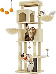 FEANDREA Multi-Level 69-in Plush Cat Tree & Condo, Sand Beige