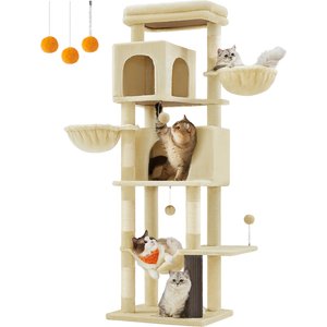 FEANDREA Multi-Level 69-in Plush Cat Tree & Condo, Sand Beige