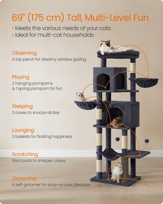 Show full view: FEANDREA Multi-Level 69-in Plush Cat Tree & Condo, Dark Gray slide 3 of 7