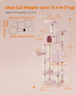 Show full view: FEANDREA Multi-Level 81.1-in Plush Cat Tree & Condo, Jelly Pink slide 7 of 9