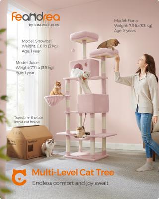 Show full view: FEANDREA Multi-Level 81.1-in Plush Cat Tree & Condo, Jelly Pink slide 3 of 9