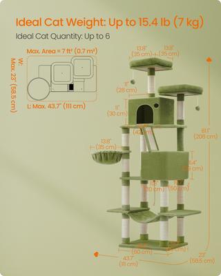 Show full view: FEANDREA Multi-Level 81.1-in Plush Cat Tree & Condo, Green slide 6 of 7