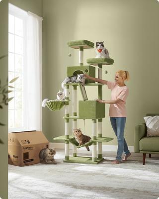 Show full view: FEANDREA Multi-Level 81.1-in Plush Cat Tree & Condo, Green slide 2 of 7